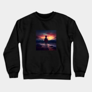 Young man standing on the beach enjoying the sunset one Crewneck Sweatshirt